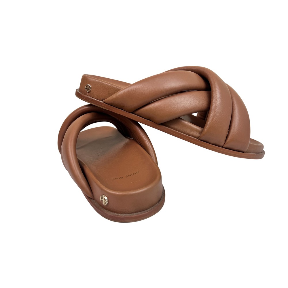 Anine Bing Lizzie Slides Women 39 Brown Excellent Puffy Leather Sandals